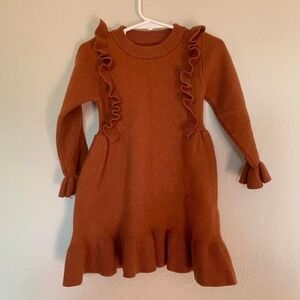 Brown knit warm  little girl‎ ruffle dress 3T